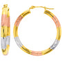 14K Gold Tri-Color DC Polished & Satin Hoop Earring