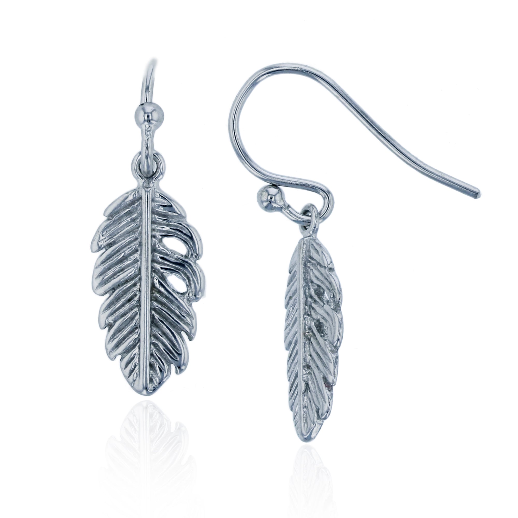 DECADENCE Sterling Silver Polished Rhodium Dangling Leaf Earrings